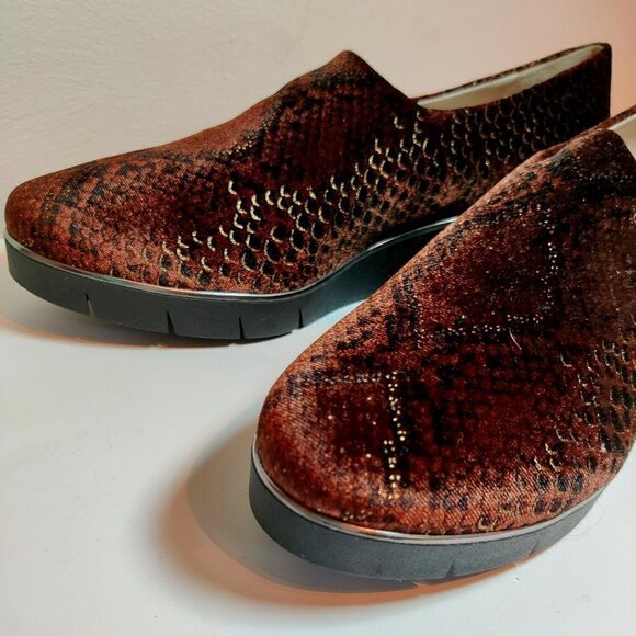 Amalfi Italian Made, Brown, Gold and Black Microfiber Shoe Sz 8 Block Sole Women - Picture 1 of 5